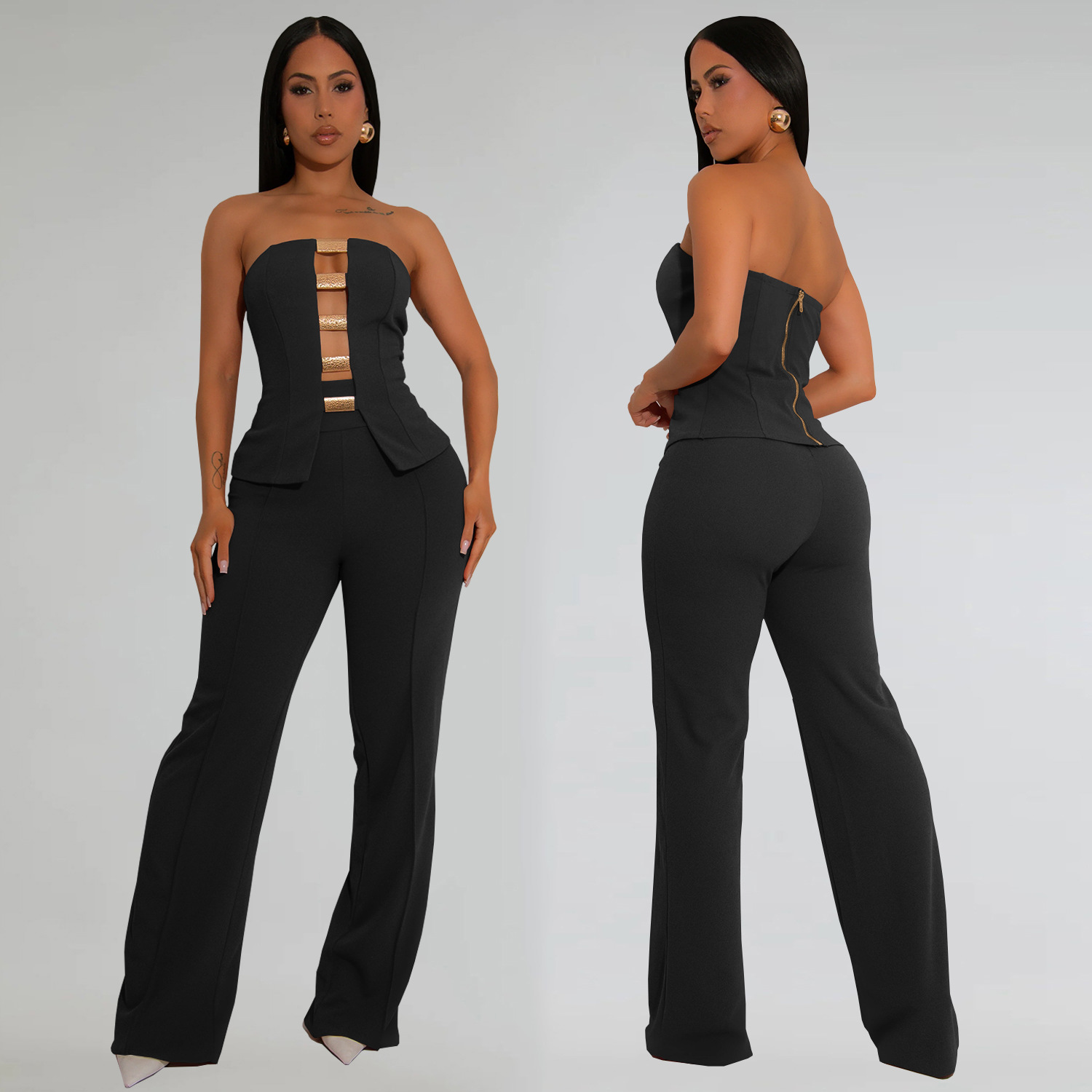 Fashion Women's Sexy Strapless Two-Piece Trousers Set
