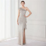 Summer Elegant One Shoulder Slit Cocktail Evening Dress