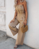 Button Strapless Top & Wide Leg Pants Set