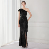 Summer Elegant One Shoulder Slit Cocktail Evening Dress
