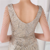 Women Summer Modest V-neck Sleeveless Sequined Mini Slit Club Dress