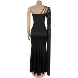 Women Spring Summer Beaded Strapless Shawl Long Sleeve Evening Dress