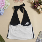 Women's Crop Hollow Contrast Low-Back Vest Shorts Two-Piece Set