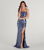 Women sequin sexy suspenders Backless slit evening dress
