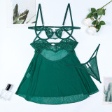 Sexy Hollow Strap Sheer Nightdress Thong Two-Piece Lingerie Set