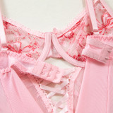 Sexy Butterfly Embroidery Lace-Up Three-Piece Lingerie Set