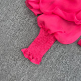 Spring Sexy Deep V-Neck Ruffled Slim Waist Lantern Sleeve Chiffon Shirt