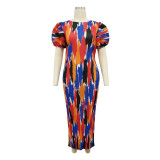 Fashionable Women's Puff Short-Sleeved Printed Dress
