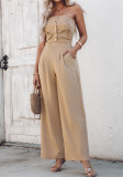 Button Strapless Top & Wide Leg Pants Set