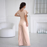 Women's Summer Fashion Zipper V-Neck Ruffle Sleeve Jumpsuit