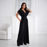 Women's Summer Fashion Zipper V-Neck Ruffle Sleeve Jumpsuit