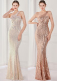 Spring Elegant Bling Bling Sequins One Shoulder Sleeveless Mermaid Formal Cocktail Evening Dress