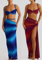 Summer Sexy Fashion Beach Braided Strap Top Slit Skirt Set Summer Sexy Fashion Beach Braided Strap Top Slit Skirt Set
