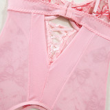 Sexy Butterfly Embroidery Lace-Up Three-Piece Lingerie Set