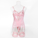 Sexy Butterfly Embroidery Lace-Up Three-Piece Lingerie Set