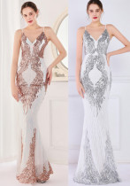 Summer Formal Sequin Sleeveless V-Neck Mermaid Evening Dress