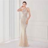 Spring Elegant Bling Bling Sequins One Shoulder Sleeveless Mermaid Formal Cocktail Evening Dress