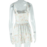 Fashionable Print Sexy Deep V-Neck Strap Slim Waist Irregular Dress