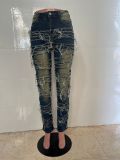 Women's Street Fashion Patch Denim Skinny Pants