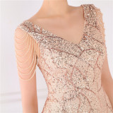 Women Summer Modest V-neck Sleeveless Sequined Mini Slit Club Dress