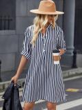 Women striped long-sleeved V-neck shirt dress