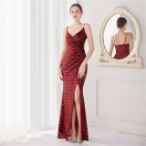 Spring Formal Sequins Strap Slit Mermaid Evening Dress