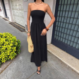 Women's Summer Solid Color Sexy Strapless Slim Waist Casual Dress