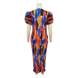 Fashionable Women's Puff Short-Sleeved Printed Dress