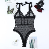Sexy Sheer Bow Lace Bodysuit