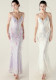 Women Beaded Feather Decoration Beaded Fishtail Evening Dress