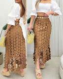 Embroidered Tassel Slim Long Skirt
