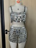 Women Poly Sequin Acrylic Top and Skirt Two-piece Set