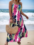 Plus Size Women Printed Casual Holidays Beach Strap Tropical Print Dress