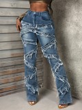 Women Vintage Stretchy Patchwork Denim Pants