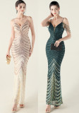 Plus Size Women V Neck Wave Gradient Beaded Beaded Formal Party Evening Dress