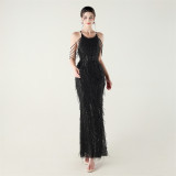 Women clothing beaded tube embroidery tassel sequins beaded Formal Party evening dress