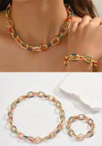 Women Clavicle Chain Mixed Color Chain Metal Necklace Women Clavicle Chain Mixed Color Chain Metal Necklace