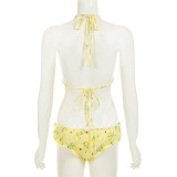Women clothing Holidays sexy bikini summer lemon plaid Halter Neck sling briefs Two Pieces Swimwears