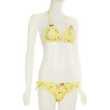Women clothing Holidays sexy bikini summer lemon plaid Halter Neck sling briefs Two Pieces Swimwears