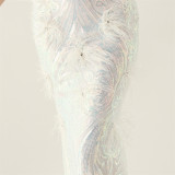 Women Beaded Feather Decoration Beaded Fishtail Evening Dress