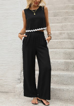 Women Summer Career Contrast Lace Patchwork Sleeveless Top and Pants Two-Piece Set Women Summer Career Contrast Lace Patchwork Sleeveless Top and Pants Two-Piece Set