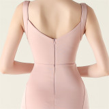 Women clothing cross pleated hollow mesh V Neck Formal Party evening dress