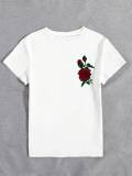 Women Vintage Print Round Neck Casual Short Sleeve Top