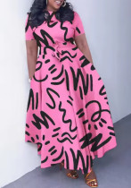 Women African Round Neck Printed Short Sleeve Dress Women African Round Neck Printed Short Sleeve Dress