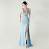 Women Beaded Tube Embroidery Beaded Fishbone Waist Formal Party Evening Dress
