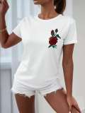Women Vintage Print Round Neck Casual Short Sleeve Top