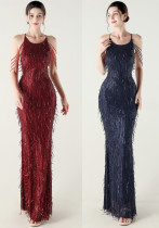Women clothing beaded tube embroidery tassel sequins beaded Formal Party evening dress