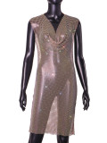 Women Summer Stretchy Rhinestone Sleeveless Dress