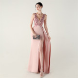 Women clothing fishbone fixed beaded tube embroidery V Neck Formal Party fishtail evening dress