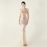 Plus Size Women V Neck Wave Gradient Beaded Beaded Formal Party Evening Dress